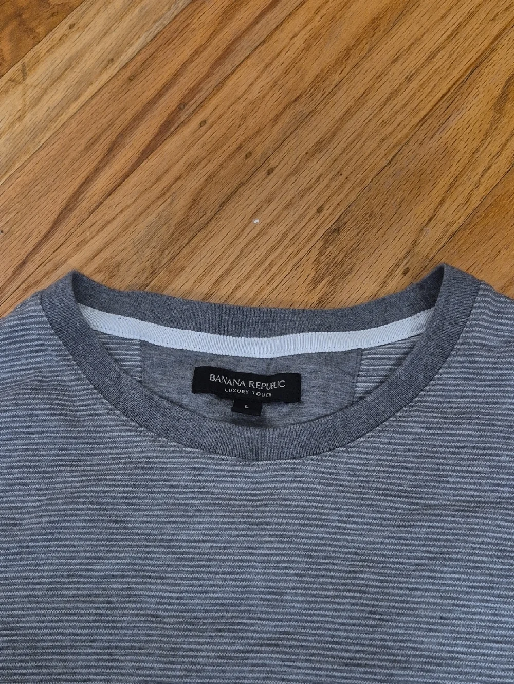 BANANA REPUBLIC Men's Long Sleeve Striped Comfy 100% Cotton Tee, Gray Sz L